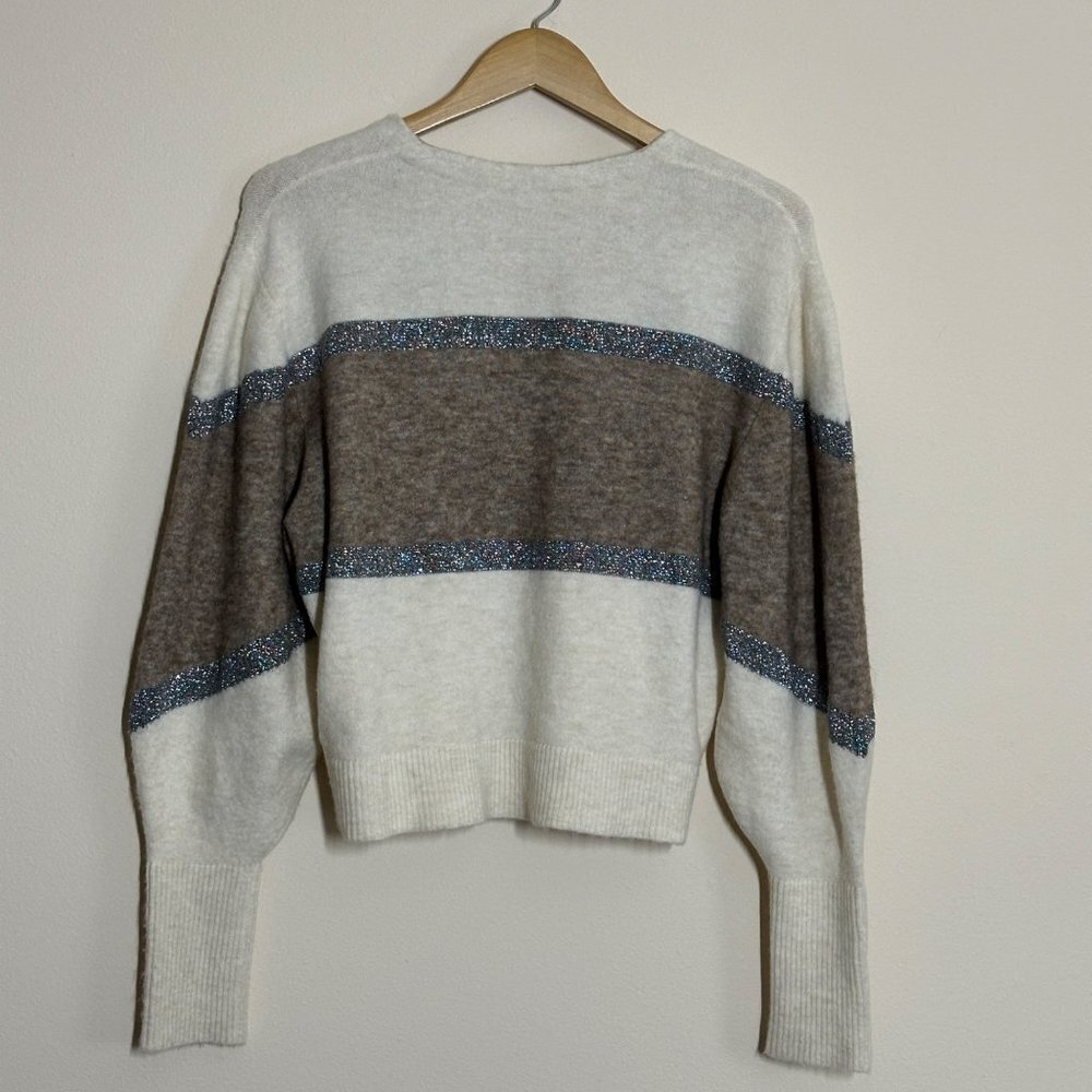 Veronica Beard Miley Metallic V Neck Sweater Ivory Multi Womens Size Medium Wool - Picture 9 of 9